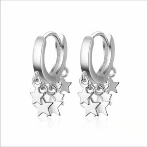 Silver Star Hoop Drop Dangle Earrings NWT